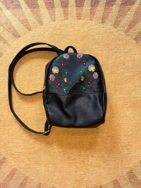 art class Black Mini Backpack with Multicolor Floral Embroidery